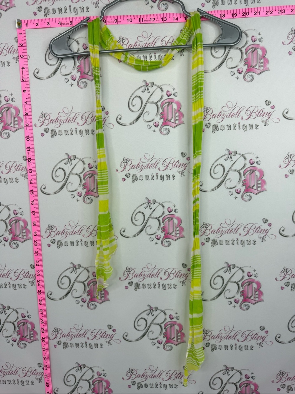 Scarf or headband, Y2K Lime Green Striped Lightweight Scarf